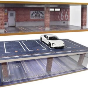Otypus 1/24 Scale Model Car Display Case with Light, 1:24 Diecast Cars Storage Cases in Parking Lot Scene, Acrylic Toy Garage for Alloy Car Models (Red Brick, 1/24)