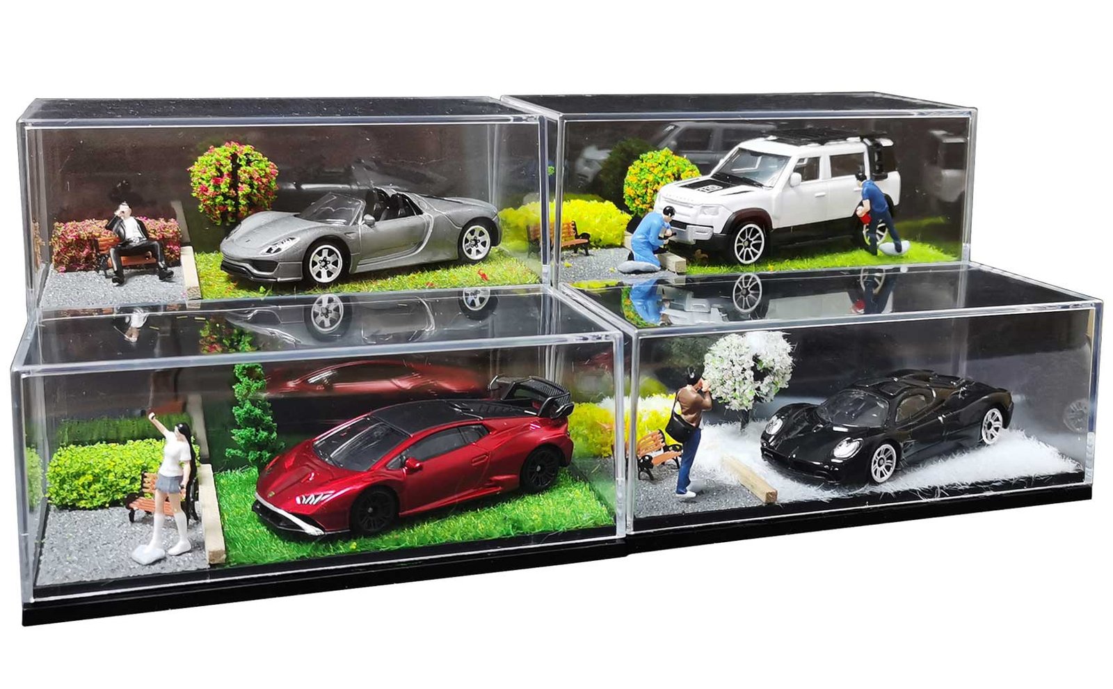 Otypus 1/64 Scale diecast Display Case- Clear Storage Case with Realistic Urban Road Scene for 1:64 Model Cars-Four Season)